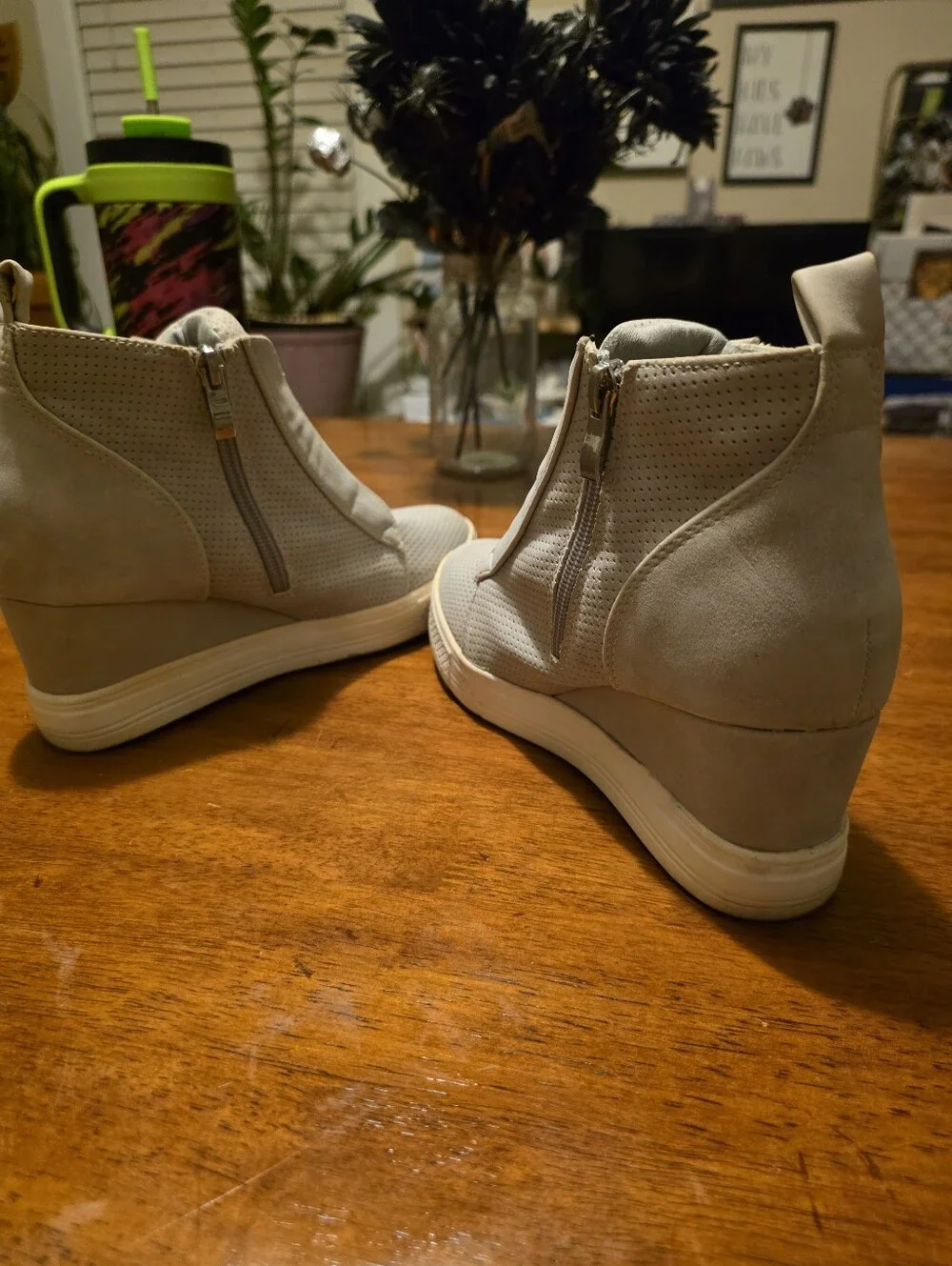 CCOCCI Light Gray Perforated Wedge Sneaker Booties